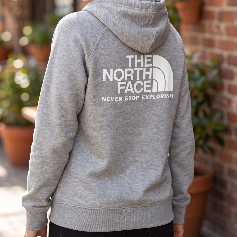 The North Face Womens Grey Heathered Logo Hoodie Never Stop Exploring Pullover